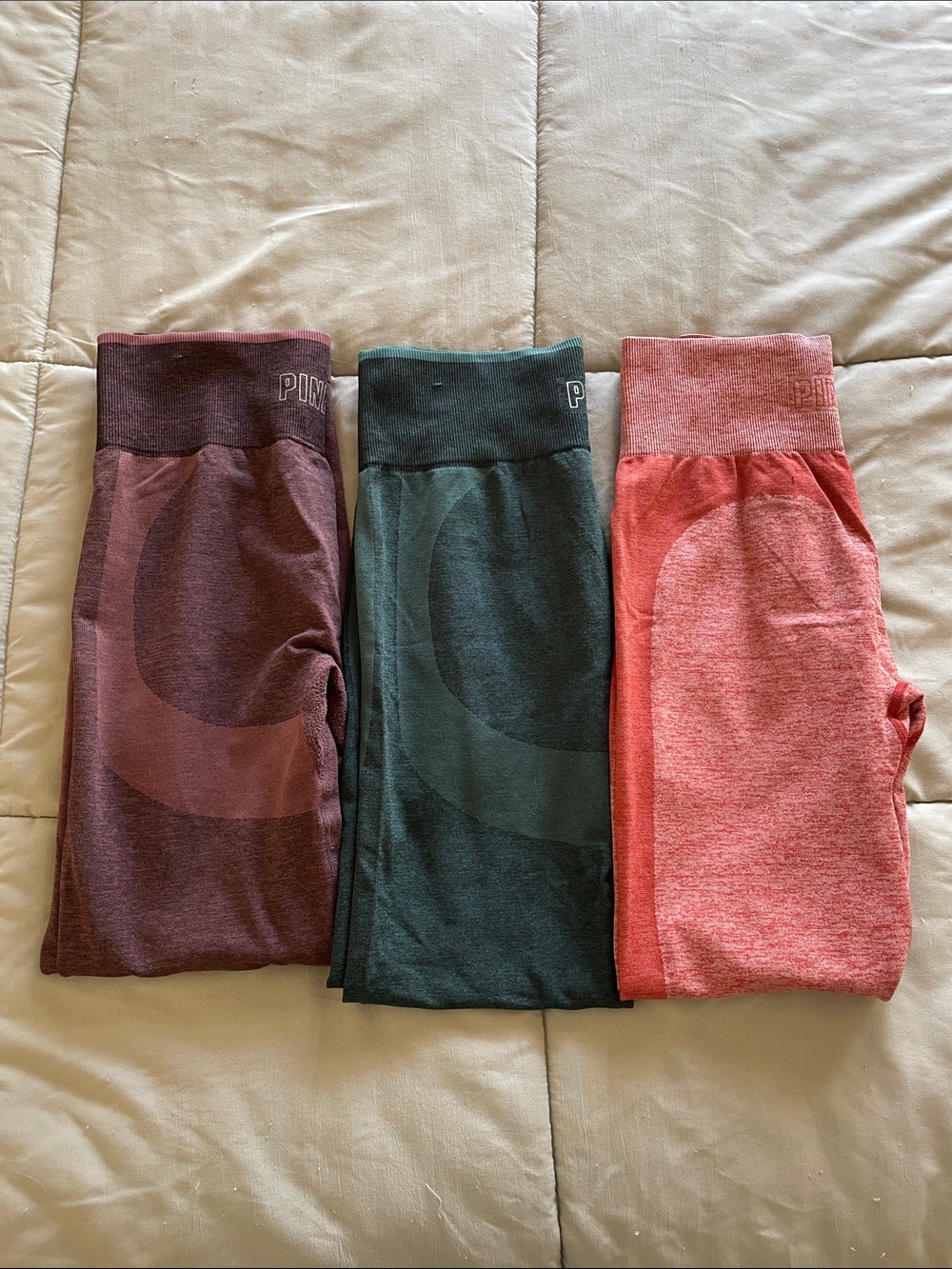 PINK Victoria's Secret Seamless Leggings Lot of 3 - Purple, Dark Teal, Coral